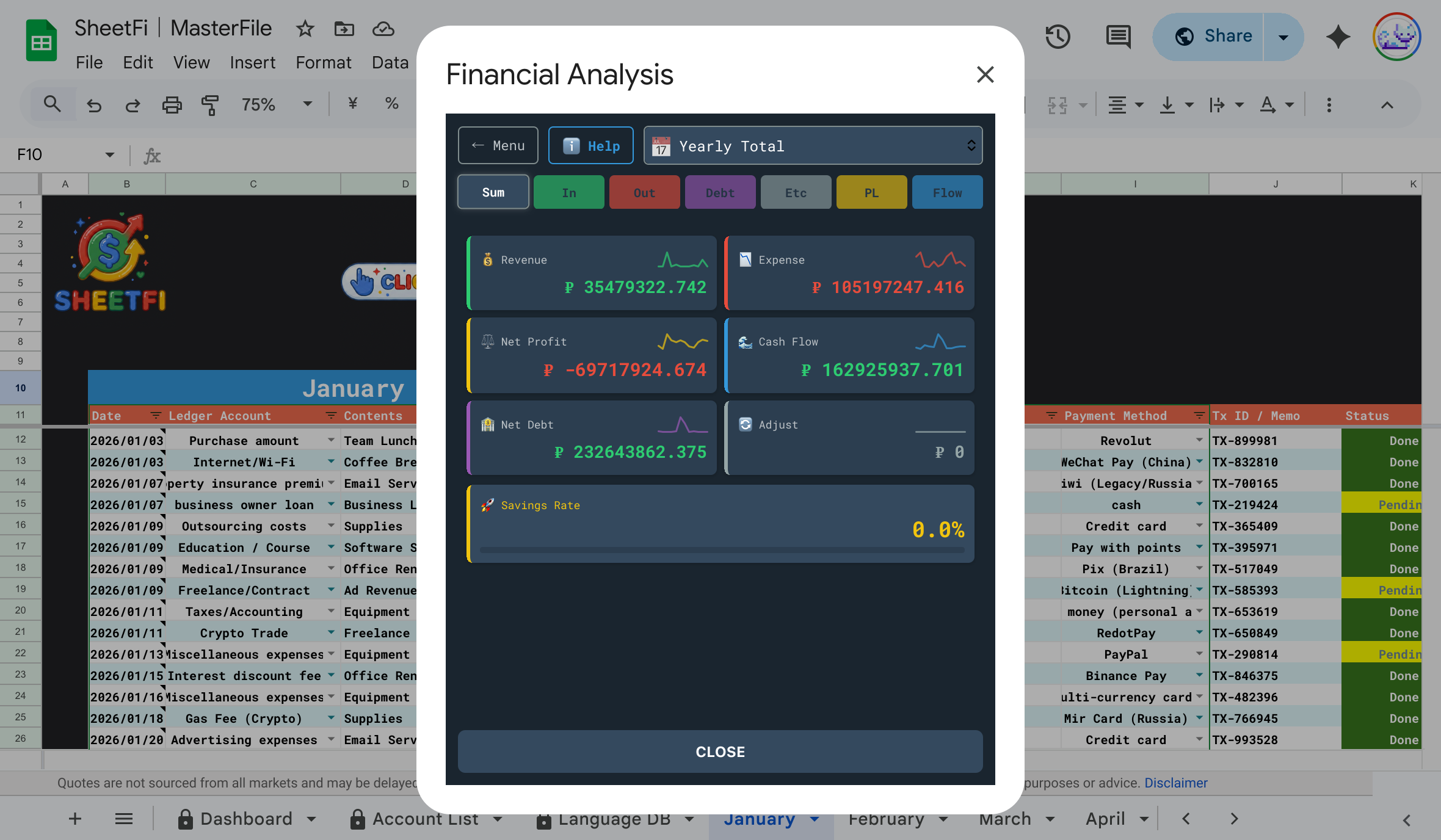 Ledger Input Screen